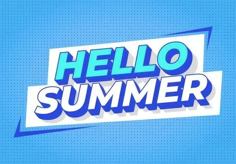 Hello summer text on bright blue background with fun style Stock Illustration