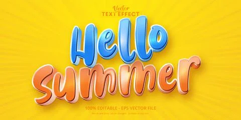 Hello summer text, cartoon style editable text effect Stock Illustration