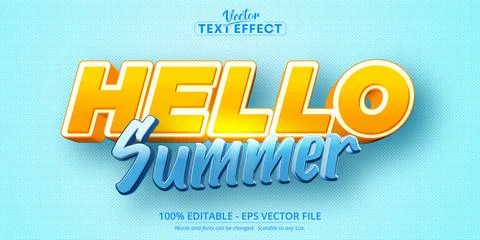 Hello summer text, cartoon style editable text effect Stock Illustration