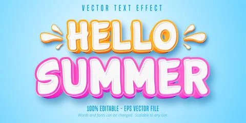 Hello summer text, comic style editable text effect Stock Illustration