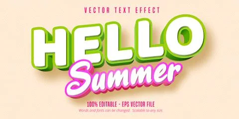 Hello summer text, comic style editable text effect Stock Illustration