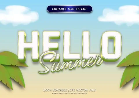 Hello summer text effects template with beach background. Suitable for logos, Stock Illustration