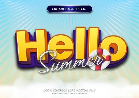 Hello summer text effects template with beach background. Suitable for logos, Stock Illustration