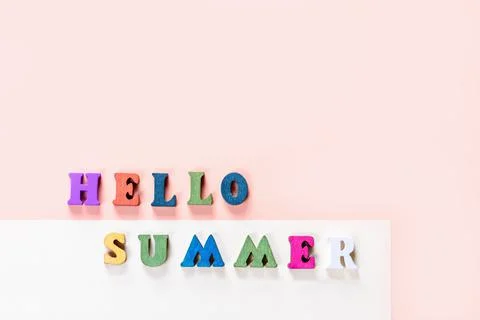 Hello Summer - text from letters on red background. Stock Photos