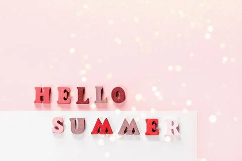 Hello Summer - text from letters on red background. Stock Photos