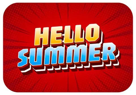 Hello summer text on red background with vibrant style Stock Illustration