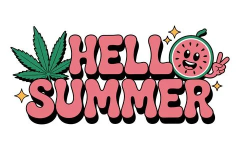 Hello Summer text with watermelon and cannabis leaf Stock-Illustration