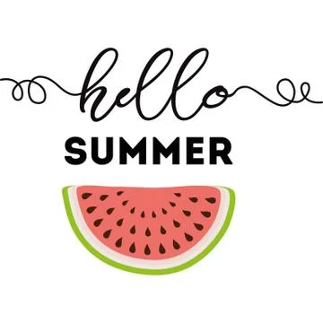 Hello summer text on the watermelon background bright summer card vector illu Stock Illustration