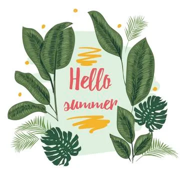 Hello summer topic leaves Illustrazione stock
