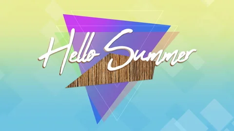 Hello Summer with triangles on blue and yellow gradient texture Video stock 202108786