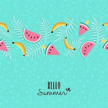 Hello summer tropical fruit pattern greeting card Illustrazione stock