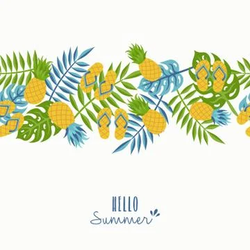 Hello summer tropical pineapple pattern design 스톡 일러스트