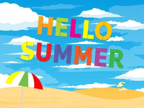 Hello Summer Typographical Background With Beach Stock Illustration