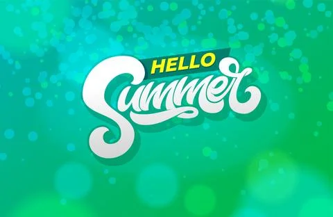 Hello summer typography on abstract green background. Modern brush calligraphy Stock Illustration