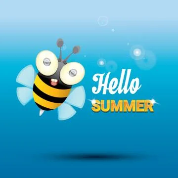Hello summer vector background. funny cartoons bee Illustrazione stock