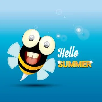 Hello summer vector background. funny cartoons bee Illustrazione stock