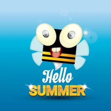 Hello summer vector background. funny cartoons bee Illustrazione stock