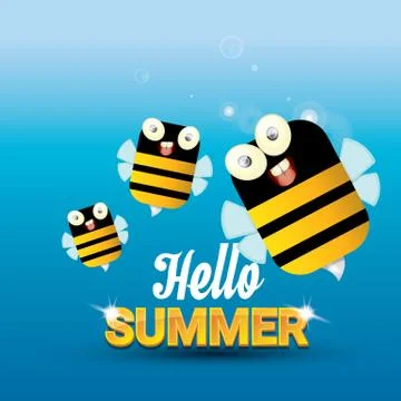 Hello summer vector background. funny cartoons bee Stock Illustration
