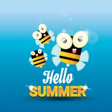 Hello summer vector background. funny cartoons bee Illustrazione stock