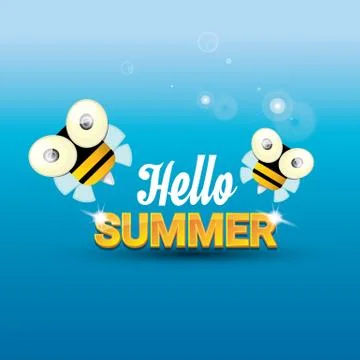 Hello summer vector background. funny cartoons bee Illustrazione stock