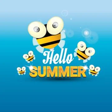 Hello summer vector background. funny cartoons bee Stock Illustration