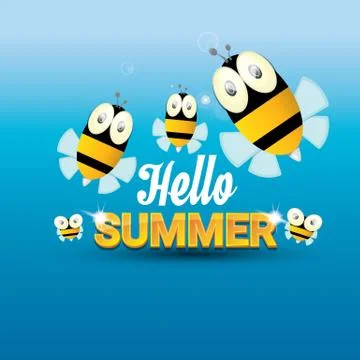 Hello summer vector background. funny cartoons bee Illustrazione stock