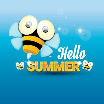 Hello summer vector background. funny cartoons bee Illustrazione stock