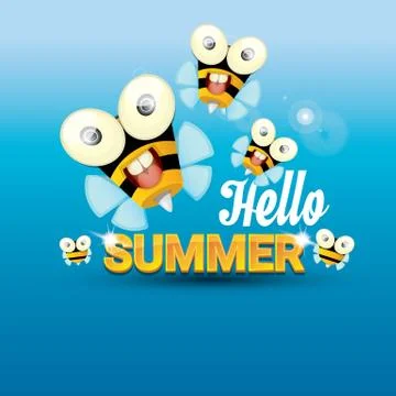 Hello summer vector background. funny cartoons bee Illustrazione stock