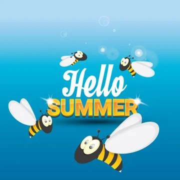 Hello summer vector background. funny cartoons bee Illustrazione stock