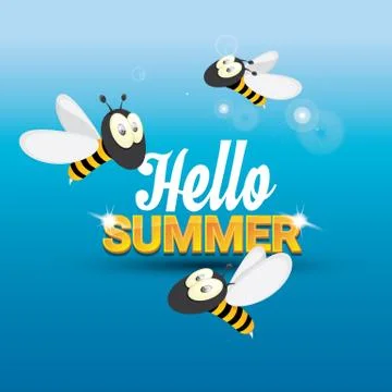 Hello summer vector background. funny cartoons bee Stock Illustration
