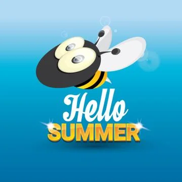 Hello summer vector background. funny cartoons bee イラスト素材