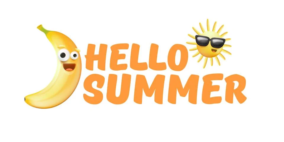 Hello Summer Vector Funny Banana and Sun Cartoon with Sunglasses, Bright イラスト素材