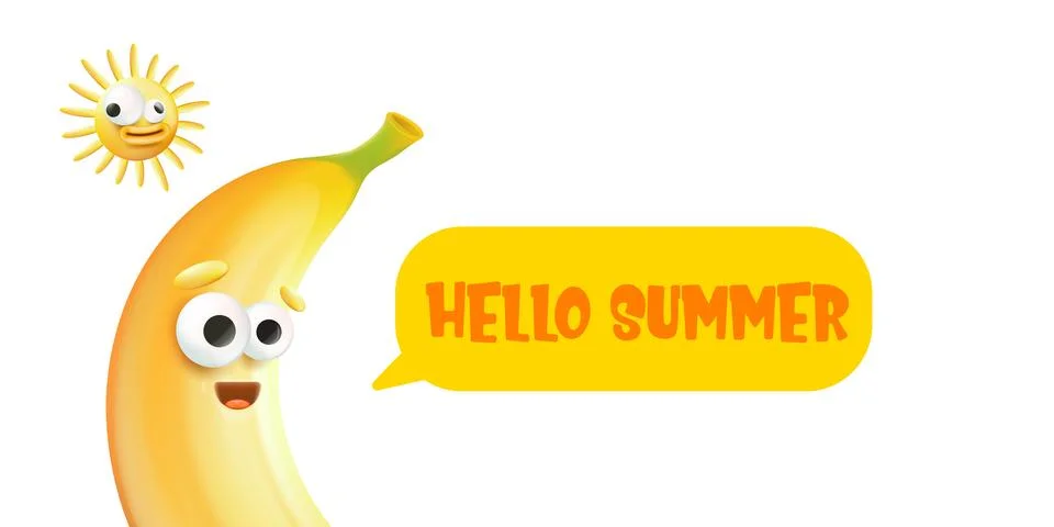 Hello Summer Vector Funny Banana and Sun Cartoon with Sunglasses, Bright イラスト素材