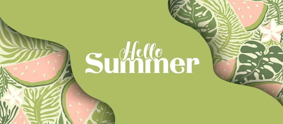 Hello Summer vector illustration with abstract tropical pattern isolated on.. Illustrazione stock