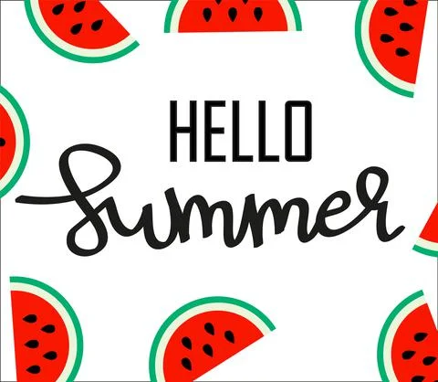 Hello Summer vector illustration, background. Fun quote hipster design logo o Stock Illustration