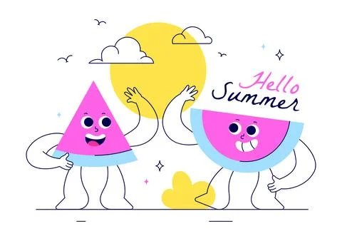 Hello Summer Vector Illustration Featuring the Sea, Beach, Sky, and Tropica.. イラスト素材