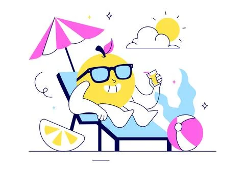 Hello Summer Vector Illustration Featuring the Sea, Beach, Sky, and Tropica.. イラスト素材