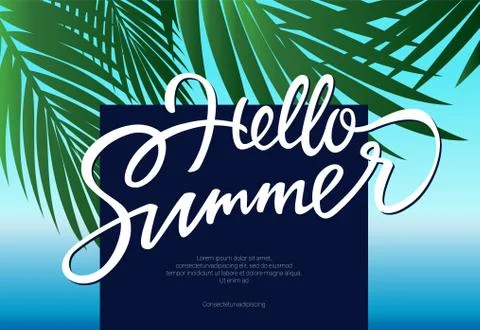 Hello Summer - vector leaflet template with brush lettering Stock Illustration
