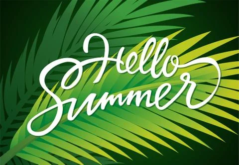 Hello Summer - vector leaflet template with brush lettering Stock Illustration