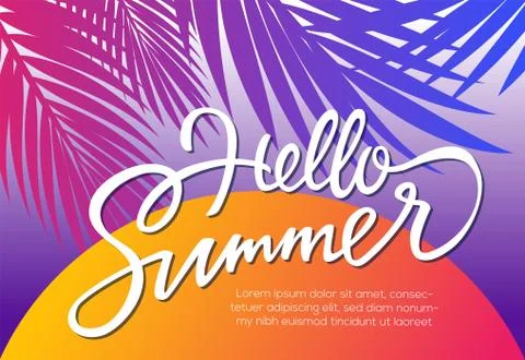 Hello Summer - vector leaflet template with brush lettering Stock Illustration