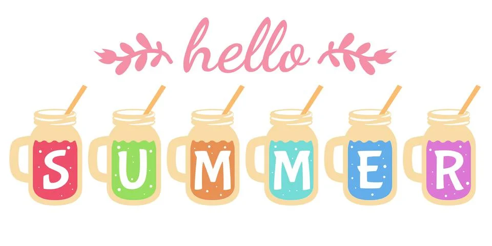 Hello Summer vector, Summer Drink, Hello Summer Sign Stock Illustration