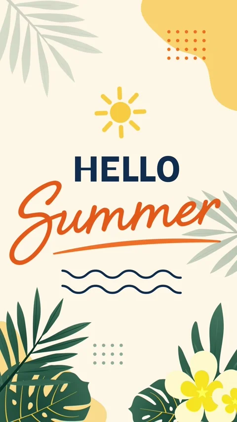 Hello Summer Vertical Animation Tropical Leaves Seasonal Greeting Stock Footage 336188728
