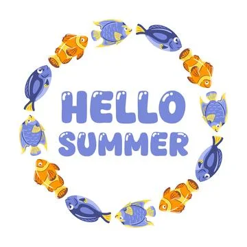 Hello summer. A vibrant and whimsical vector illustration featuring a varie.. イラスト素材