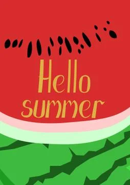 Hello summer. Watermelon background. Vector greeting card, poster, invitation Stock Illustration