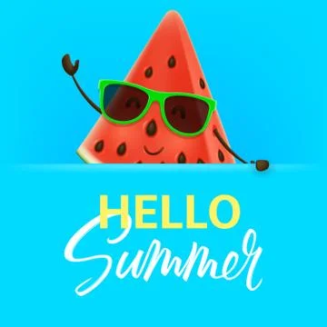 Hello summer with watermelon character Stock Illustration