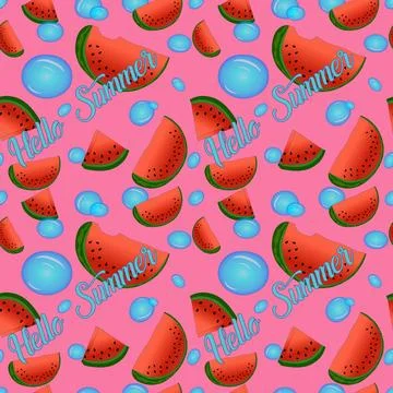 Hello Summer Watermelon Pattern 스톡 일러스트