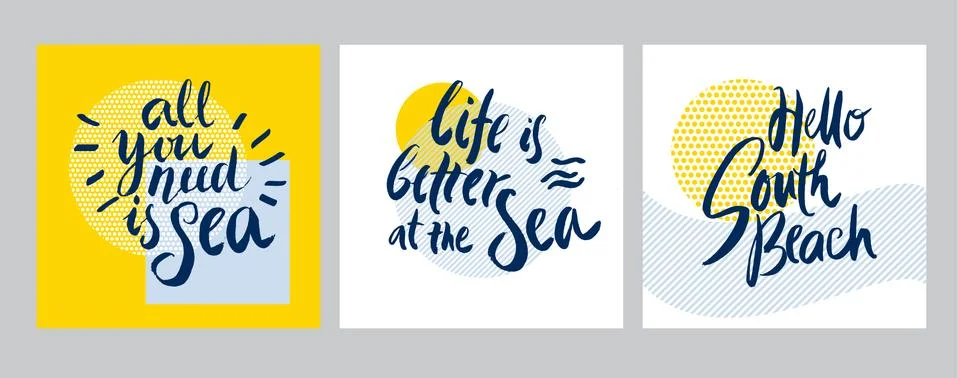 Hello summer. Word title vector illustration in hand made decorative style fo Stock Illustration