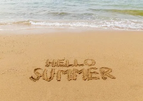Hello summer words concept. Concept word Hello summer written on beautiful Re 库存照片