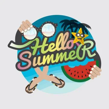 Hello Summertime Badge Design Vector Illustration Stock Illustration