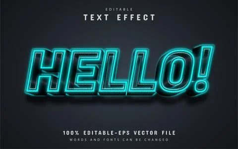 Hello text, blue neon text effect editable Stock Illustration